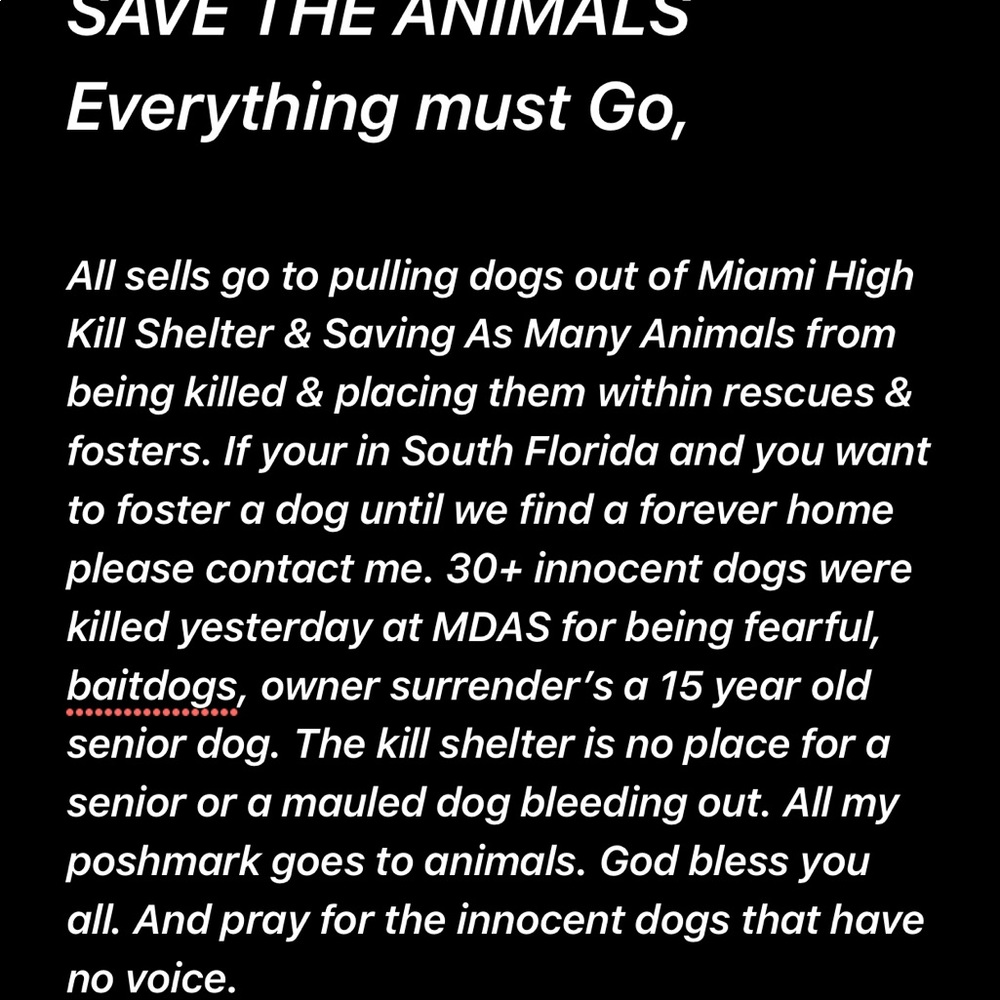 All sells go to saving animals in the high kill shelter.
